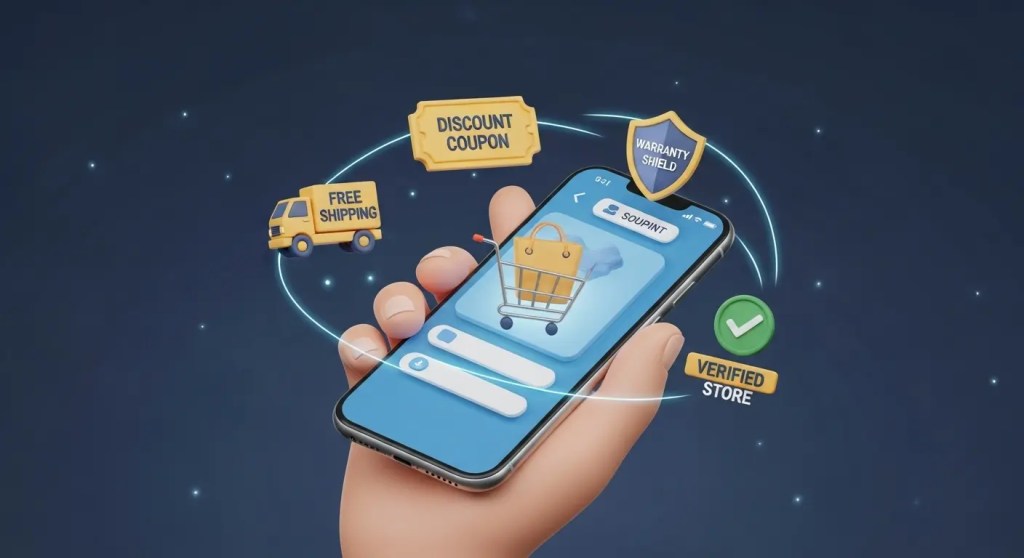 ภาพตะกร้าสินค้าออนไลน์พร้อมสัญลักษณ์ความคุ้มค่า